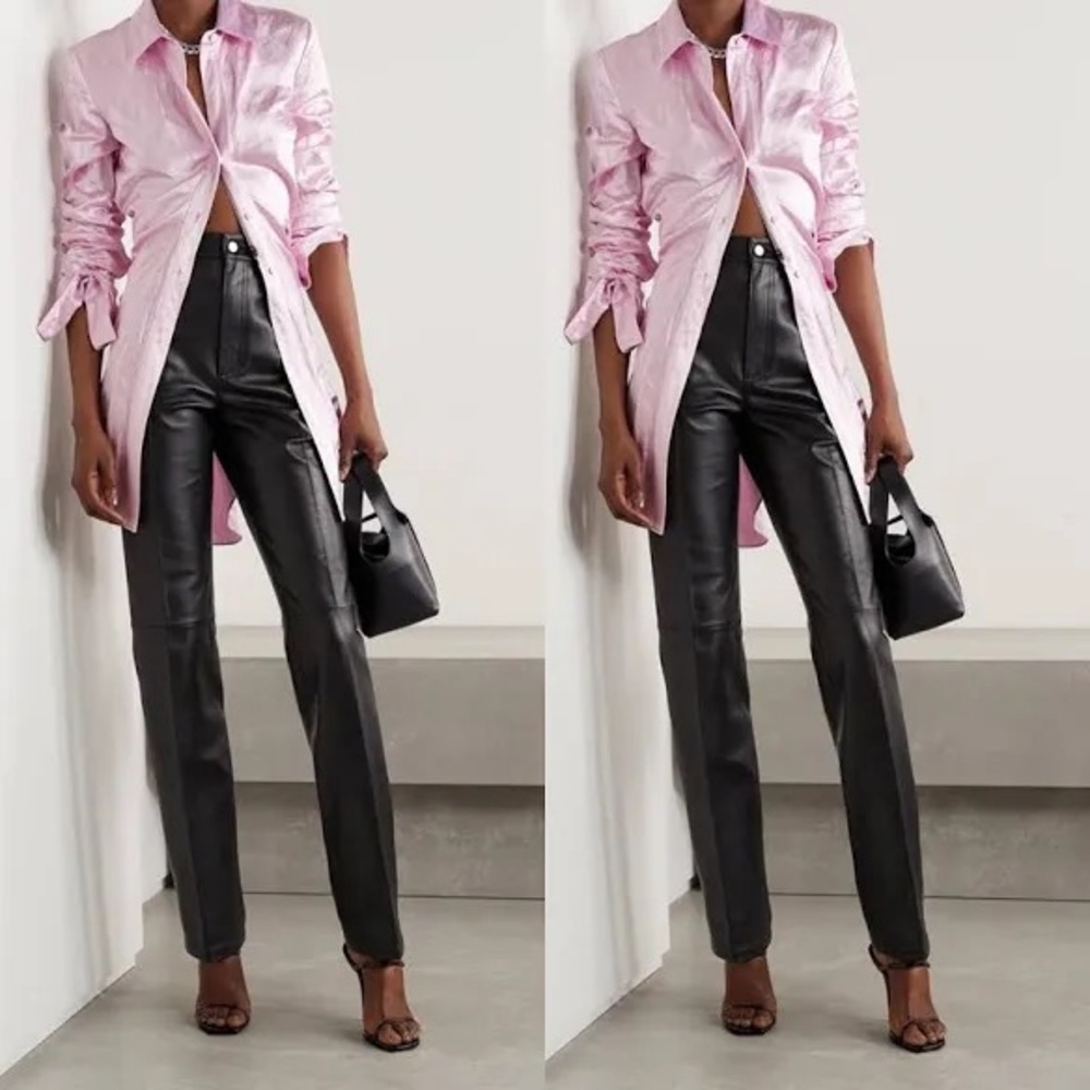 Alexander Wang Pink Satin Cinched Waist Blouse